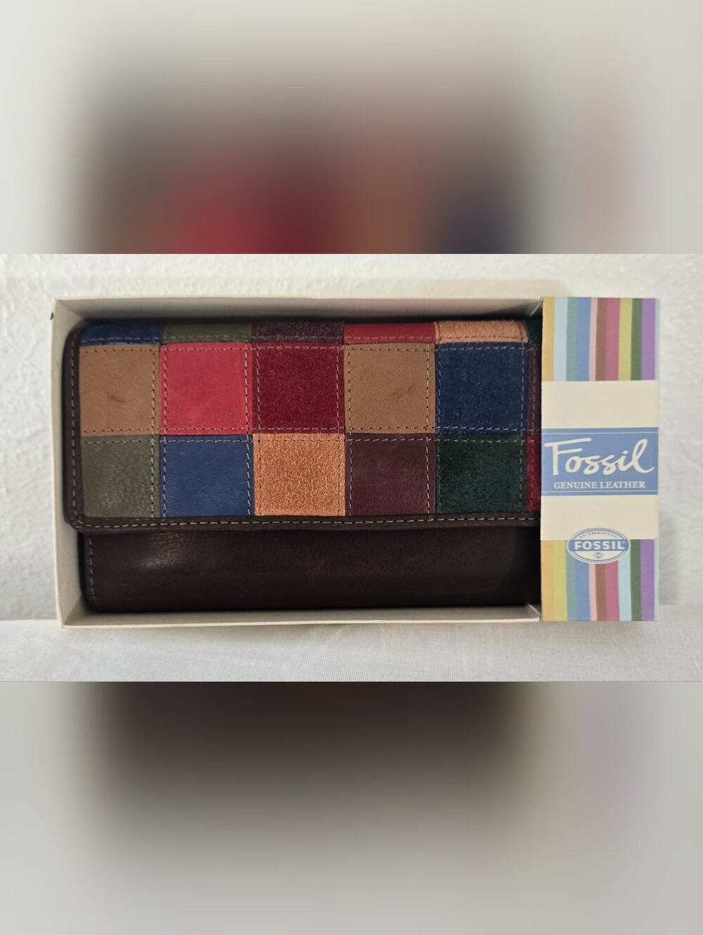 *NWT* Fossil Vintage Multicolor Patchwork Leather Clutch Wallet Boho Hippie